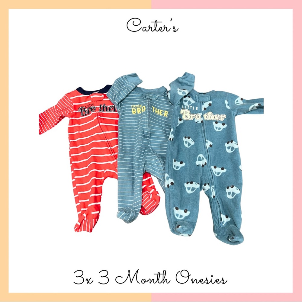 Carter's Little Brother 3 Month Zippered Footie Pajamas - Set of 3